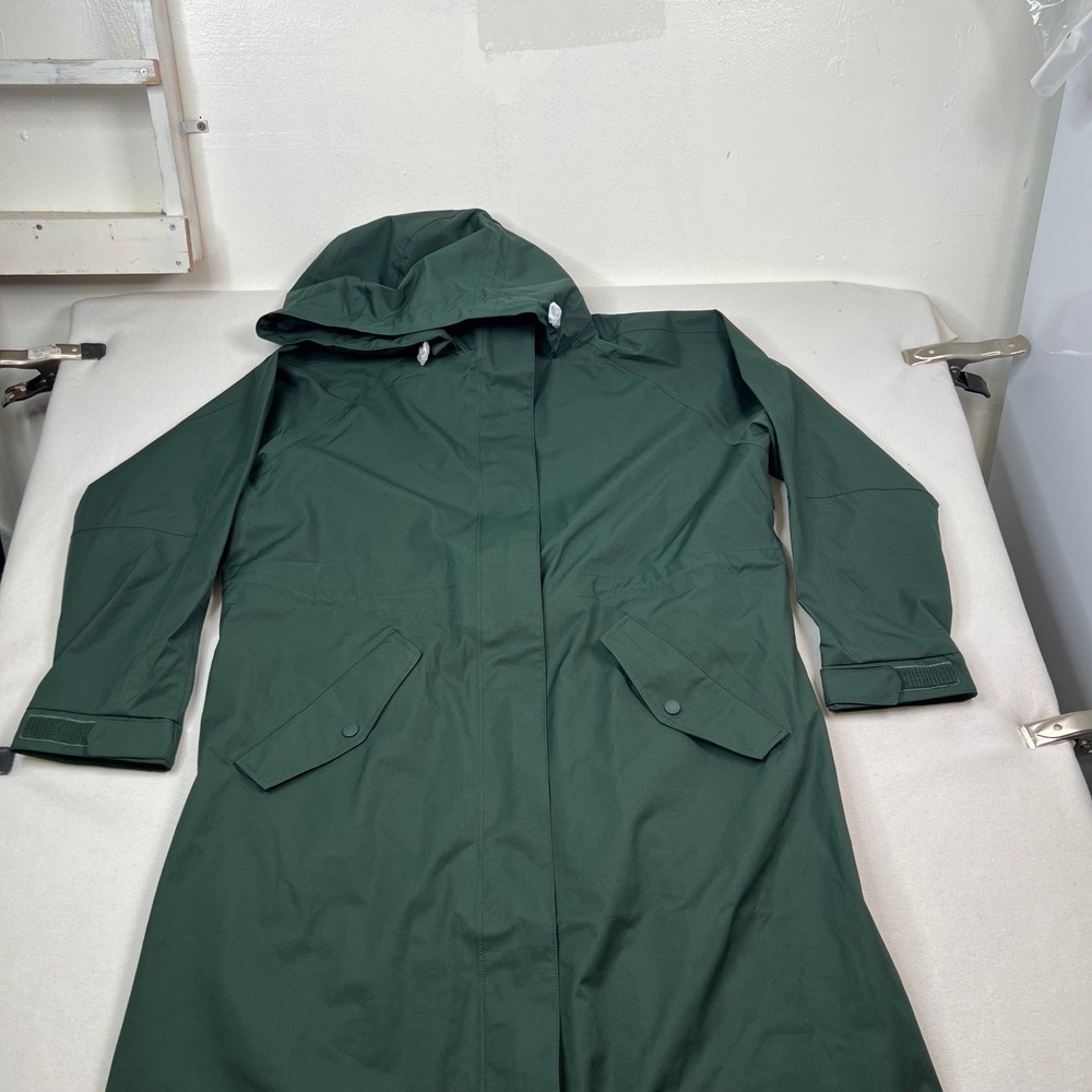 Quince Womens 100% Recycled Waterproof Long Rain Parka Forest Green Size Medium - Picture 2 of 9
